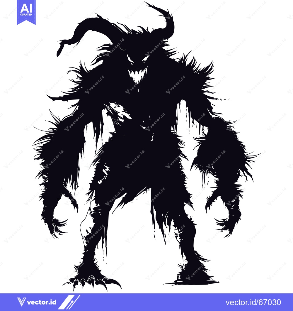 Premium Vector dari A Monstrous Silhouette of a Creature with Claws and Horns