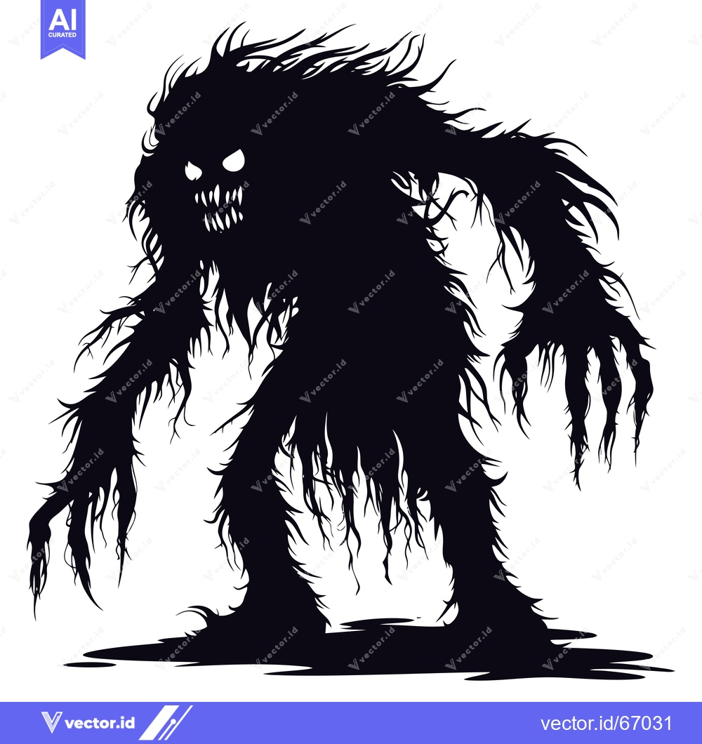 Premium Vector of Black and White Silhouette of a Hairy Monster