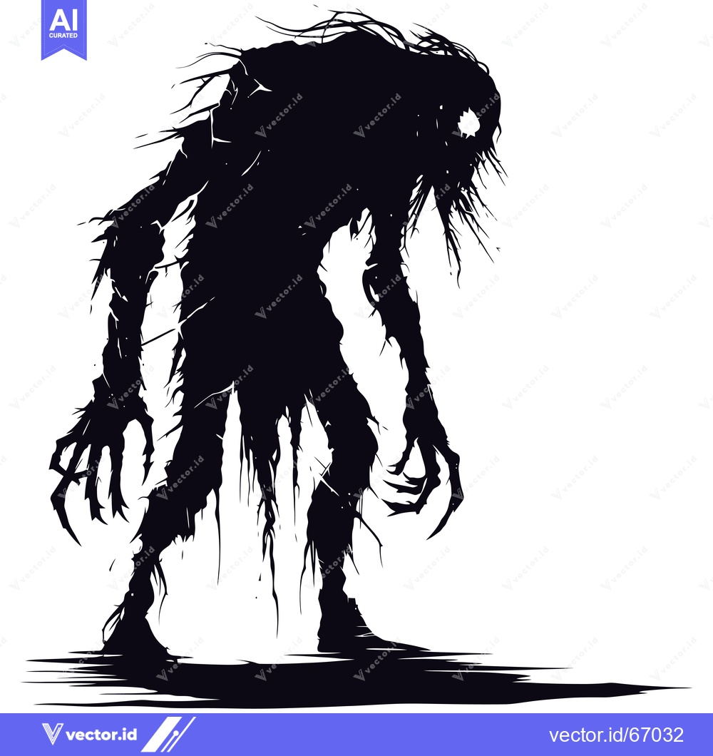 Premium Vector of Silhouette of a Tall, Slender, Horror Monster With Long Claws and a Ri