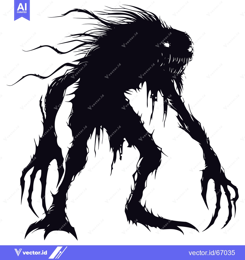 Premium Vector dari Silhouette of a Monstrous Creature with Claws and Sharp Teeth