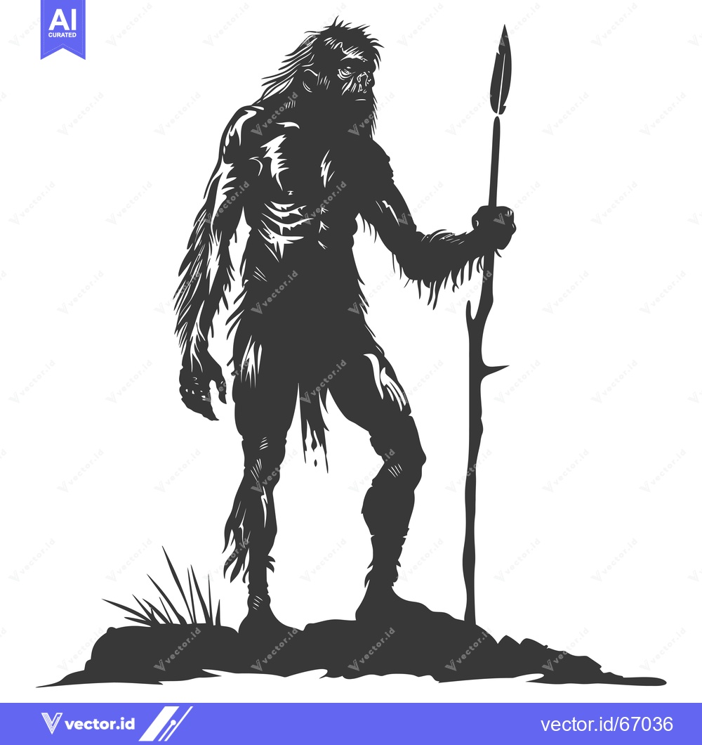 Premium Vector dari A Silhouette of a Primitive Man Holding a Spear