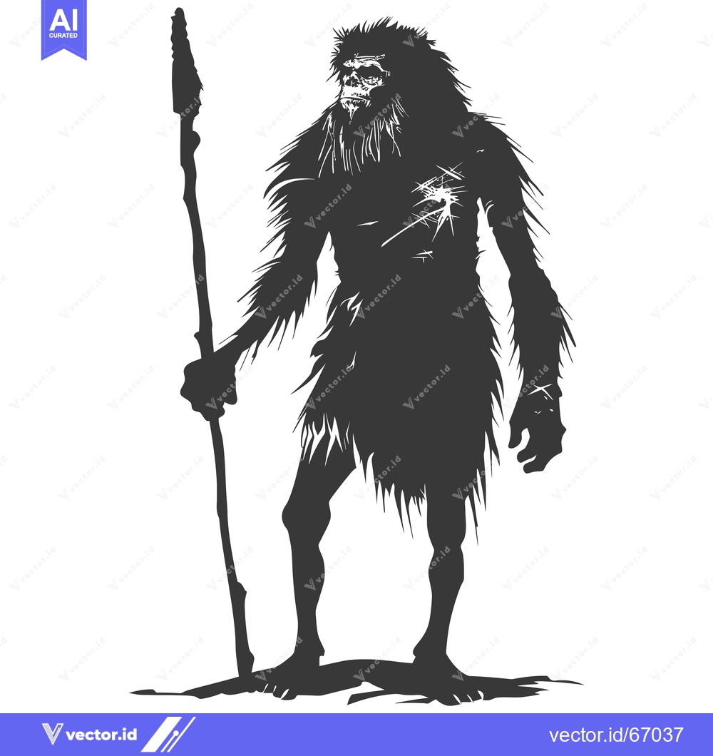 Premium Vector of Silhouette of a Primitive Human Holding a Spear
