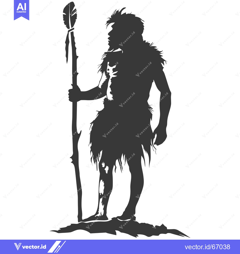 Premium Vector dari Silhouette of a Prehistoric Human with a Spear