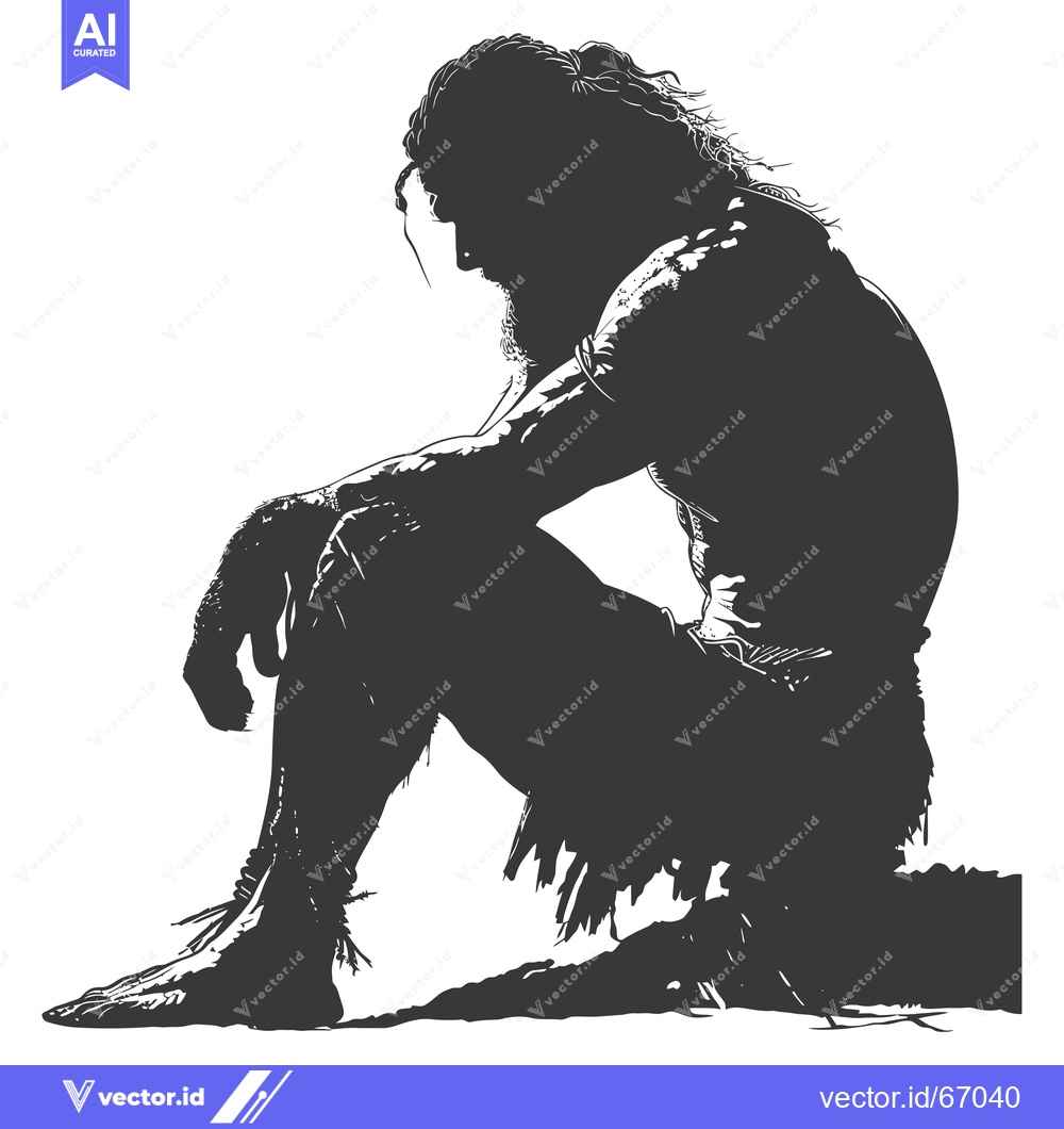 Premium Vector dari Silhouette of a Bearded Man Sitting with Long Hair