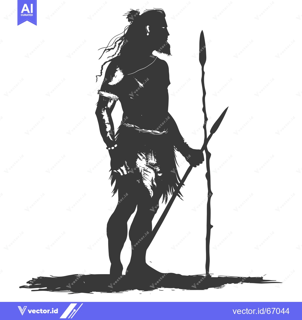 Premium Vector dari Silhouette of a Primitive Man Holding a Spear