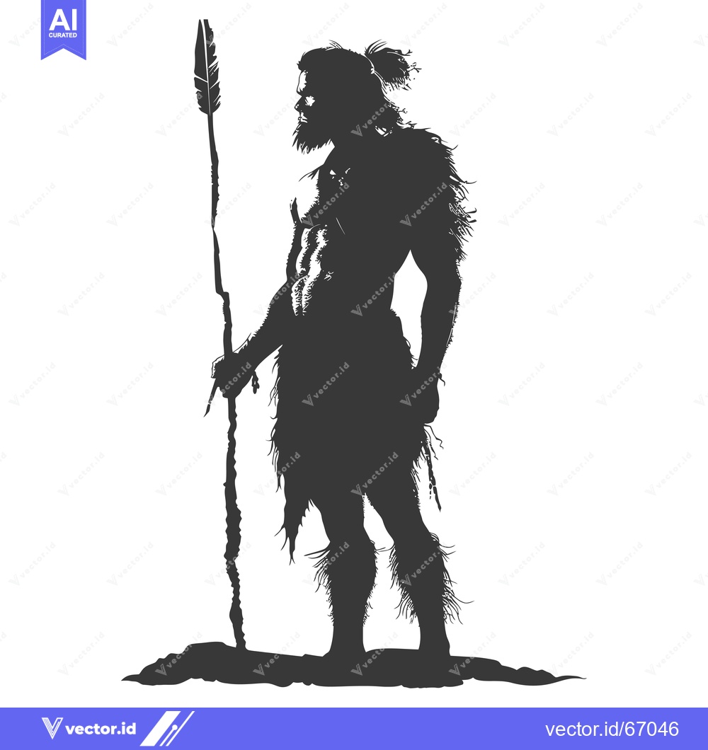 Premium Vector dari Silhouette of a Primitive Hunter with a Spear