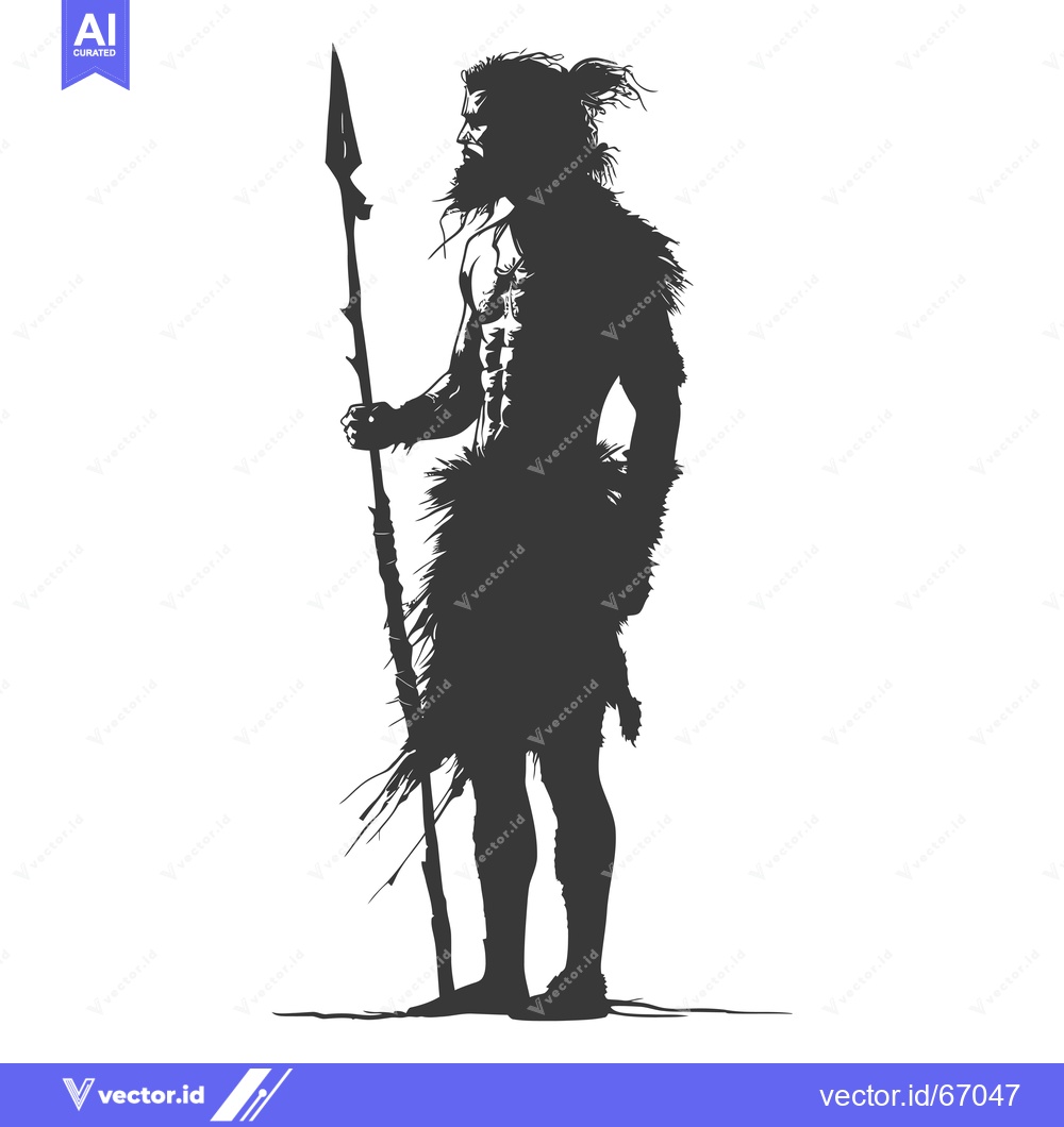 Premium Vector dari Silhouette of a Primitive Hunter Holding a Spear