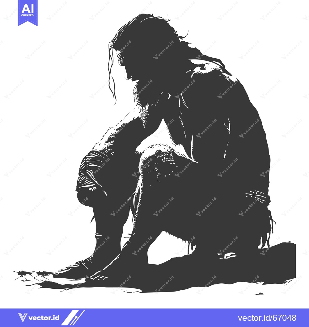 Premium Vector dari Silhouette of a Caveman Sitting on a Rock