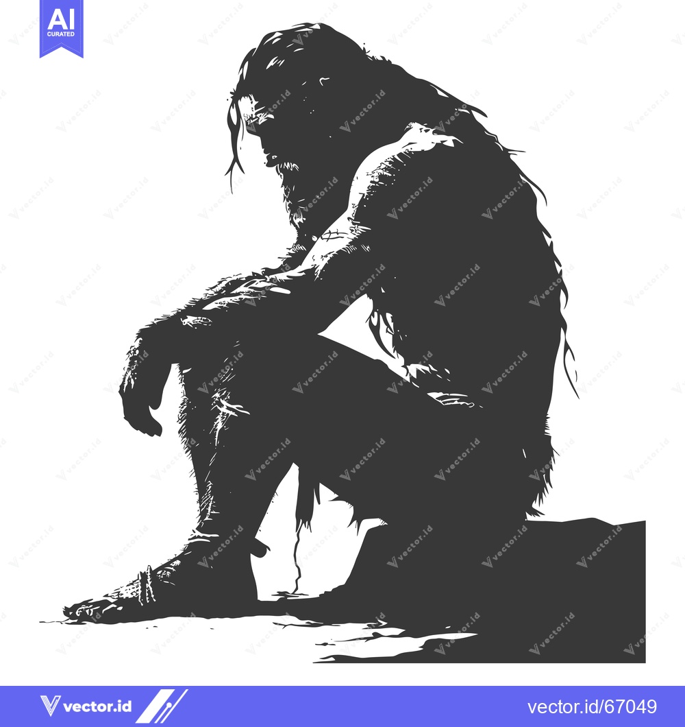 Premium Vector of Silhouette of a Bearded Man Sitting on a Rock