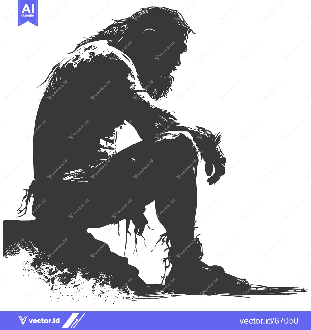 Premium Vector of Silhouette of a Bearded Man Sitting on a Rock
