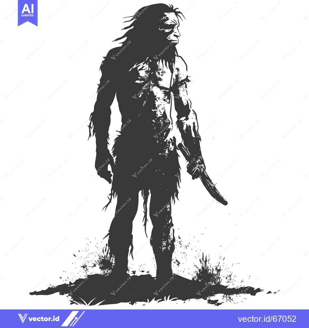 Premium Vector dari A Silhouette of a Primitive Human Holding a Knife