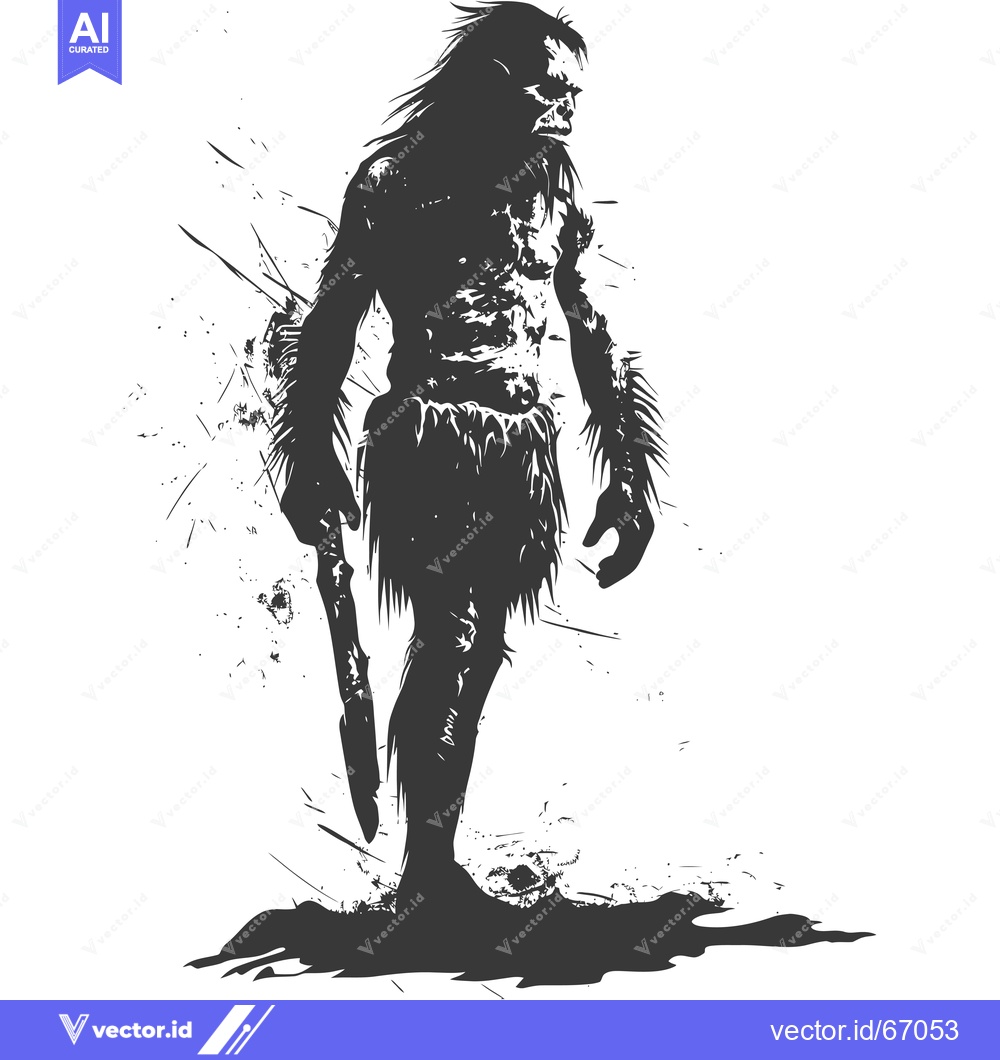 Premium Vector dari A Silhouette of a Prehistoric Human with a Weapon
