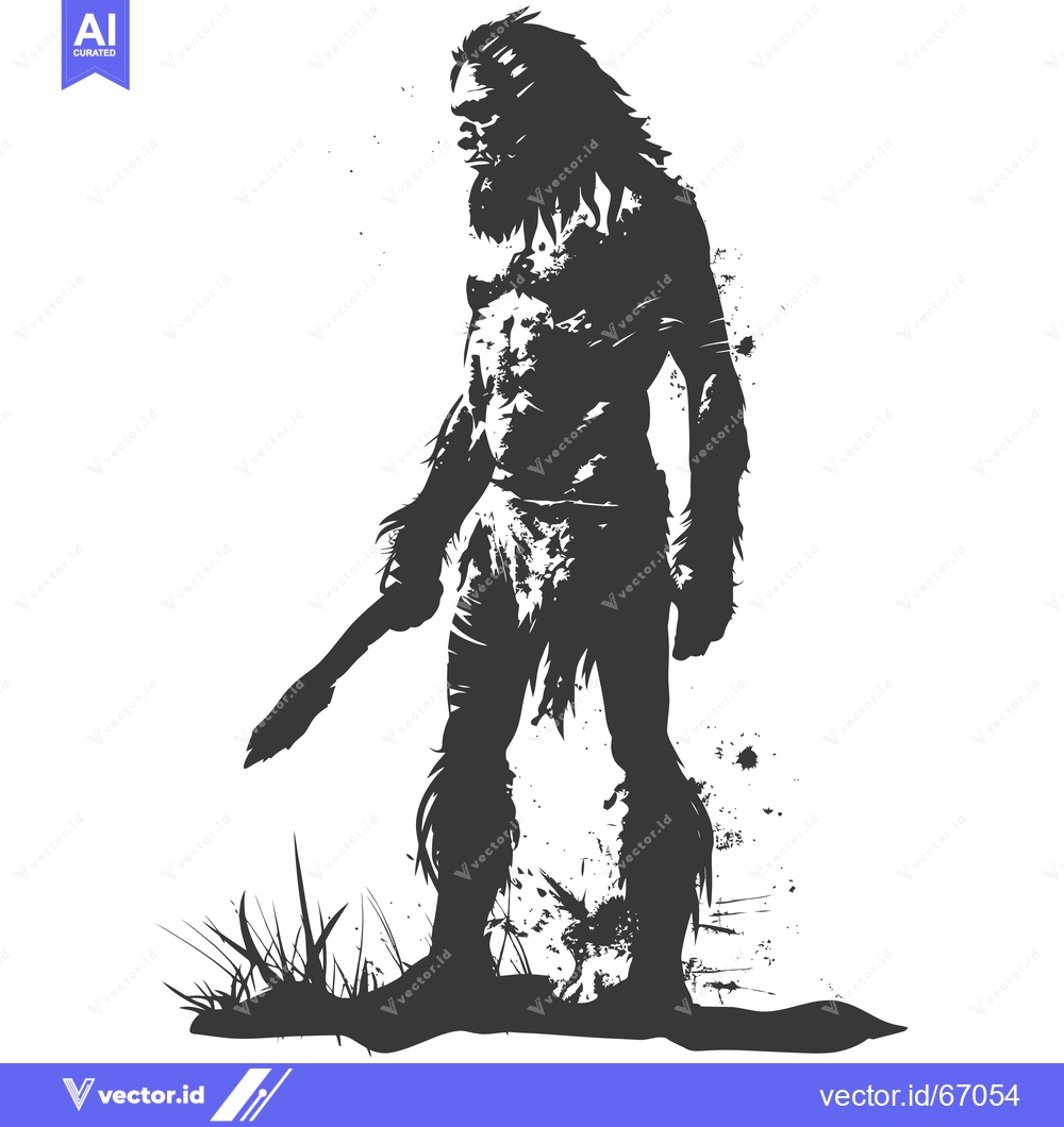 Premium Vector dari Silhouette of a Primitive Man Holding a Weapon