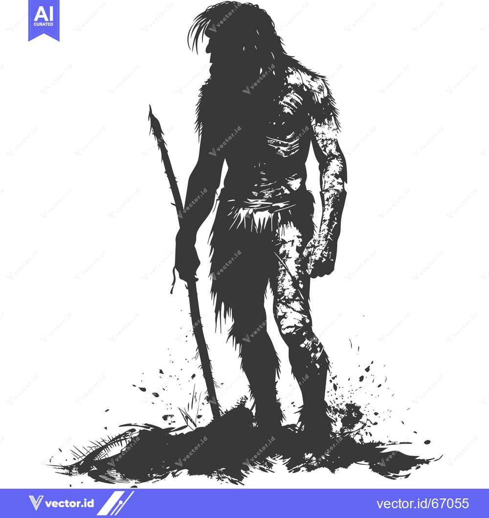 Premium Vector of Silhouette of a Primitive Hunter with a Spear