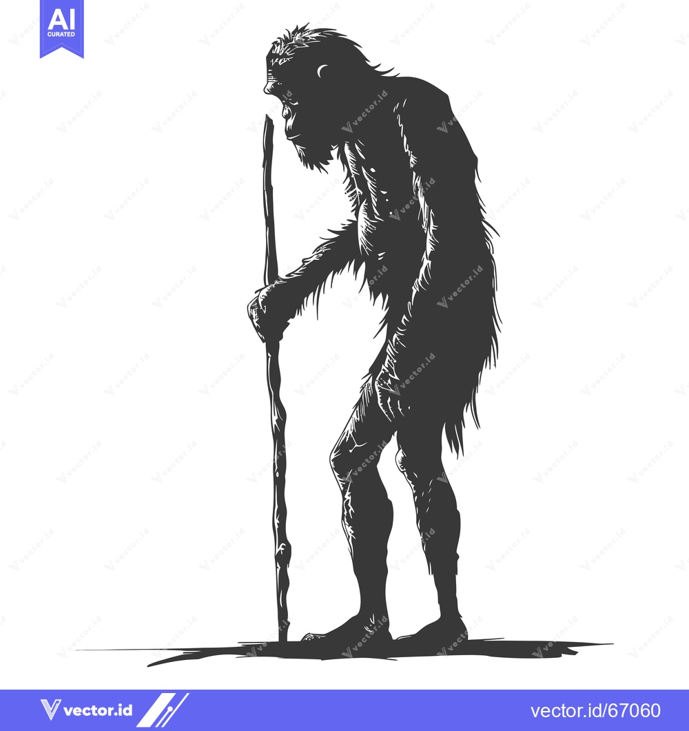 Premium Vector dari A Silhouetted Neanderthal Holding a Stick