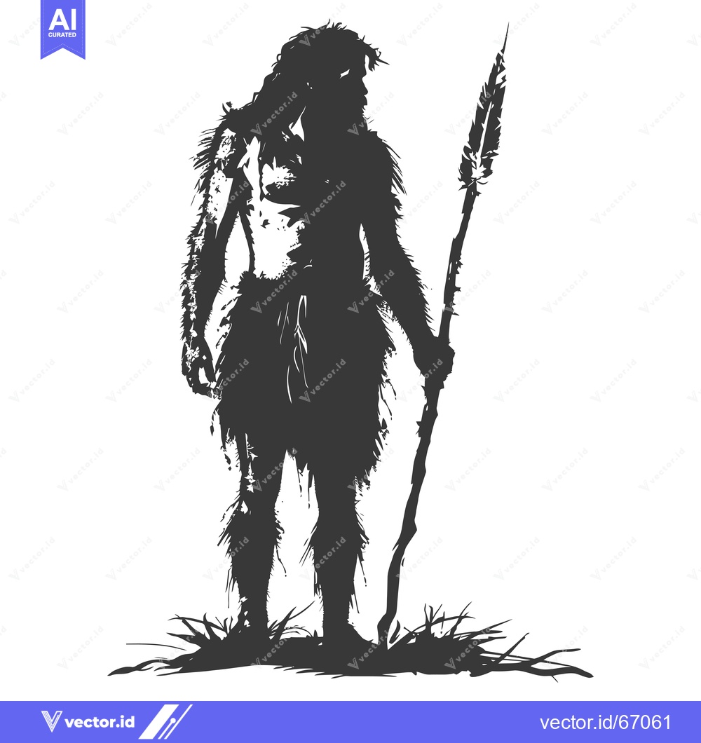 Premium Vector of Silhouette of a Primitive Man Holding a Spear