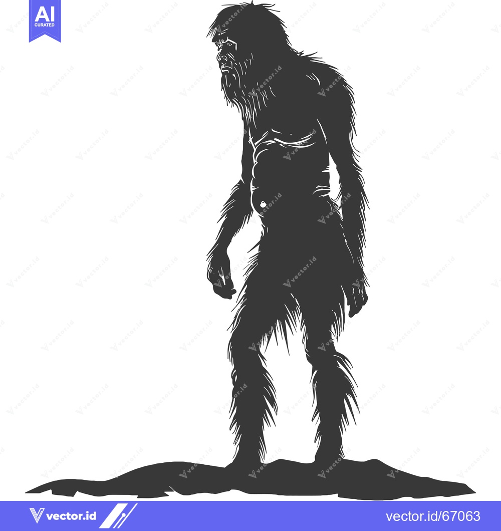 Premium Vector dari Silhouette of a hairy humanoid creature standing on a hill