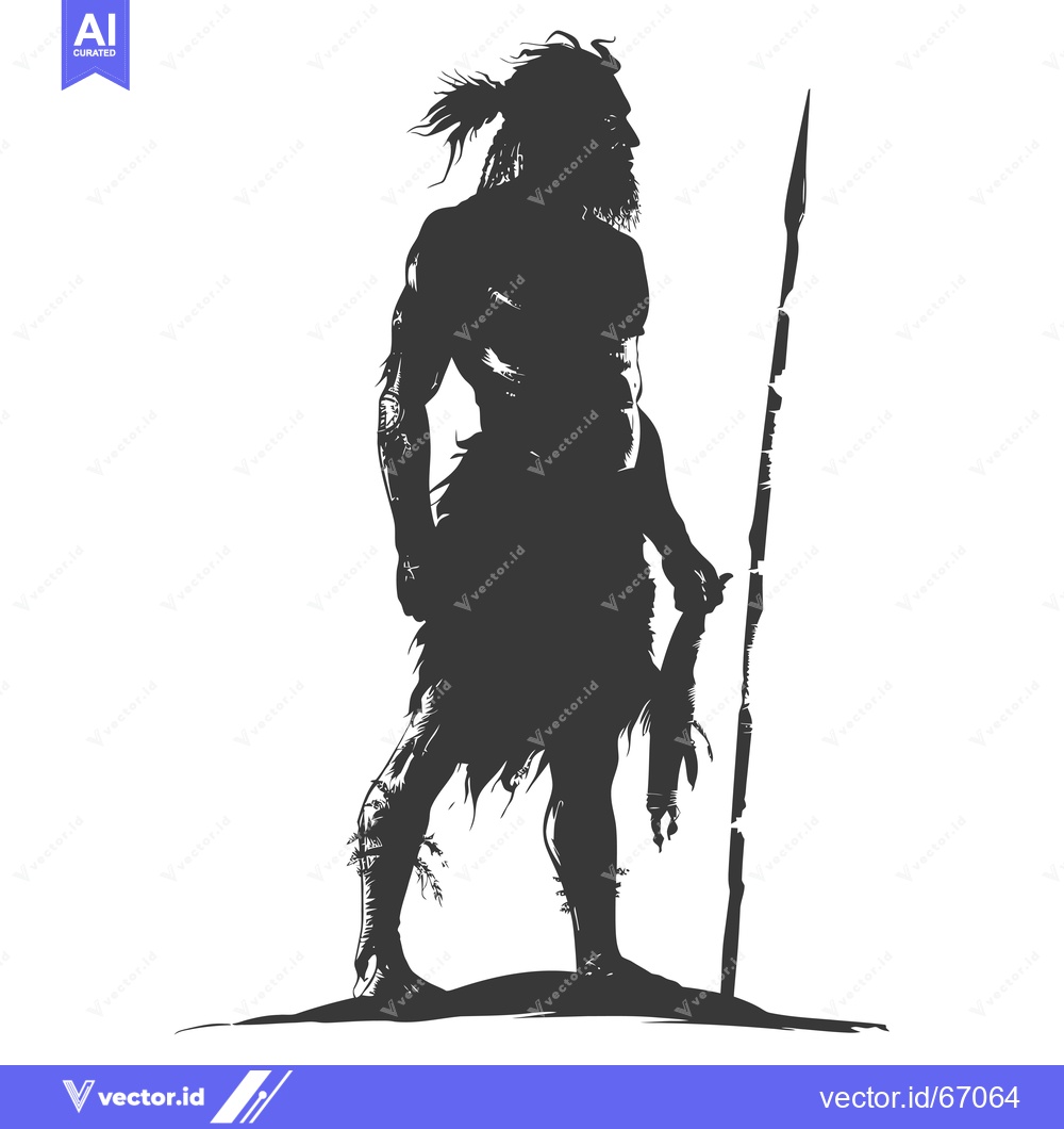 Premium Vector dari Silhouette of a Primitive Man with a Spear