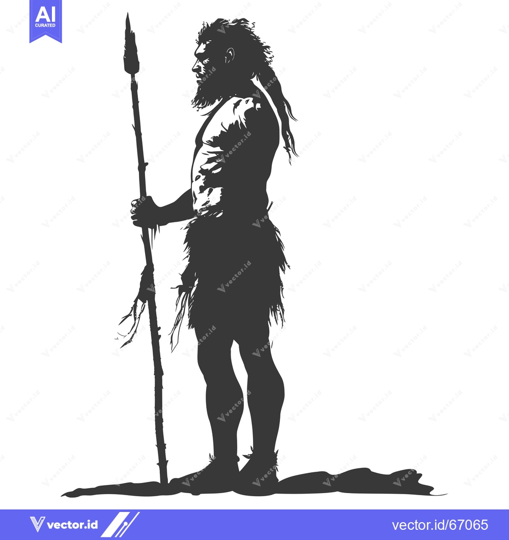 Premium Vector dari Silhouette of a Primitive Hunter Holding a Spear