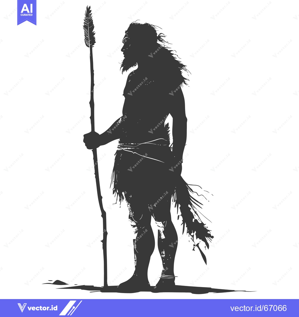 Premium Vector dari Silhouette of a Prehistoric Man Holding a Spear