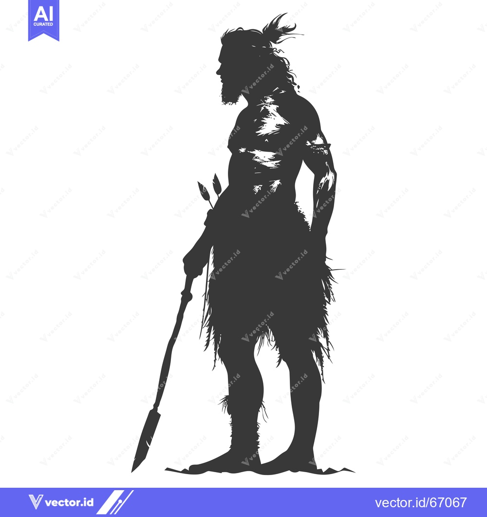 Premium Vector dari Silhouette of a Primitive Man with a Spear