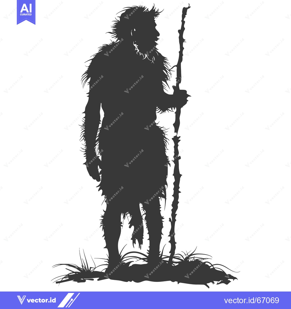 Premium Vector of Silhouette of a Primitive Human Figure Holding a Stick