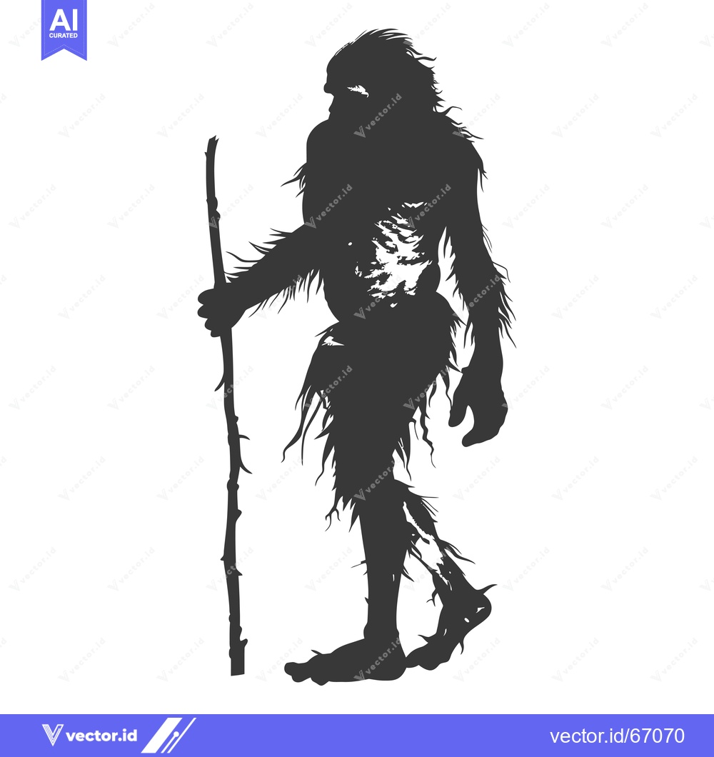 Premium Vector dari Silhouette of a hairy humanoid figure holding a stick