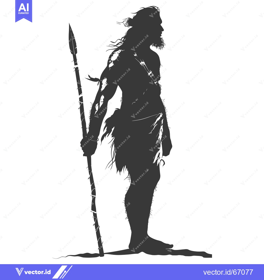 Premium Vector dari Silhouette of a Primitive Hunter Holding a Spear