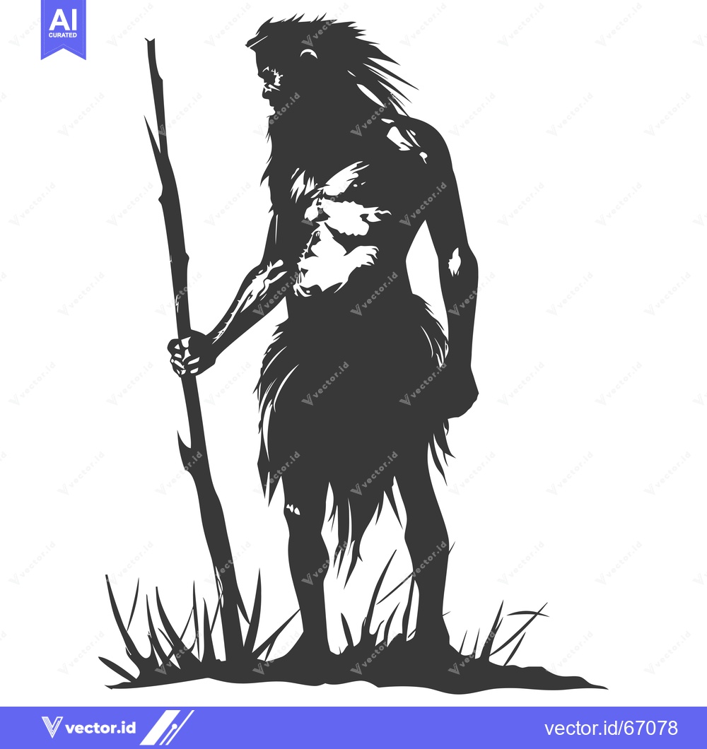 Premium Vector of Silhouette of a Primitive Human Holding a Stick