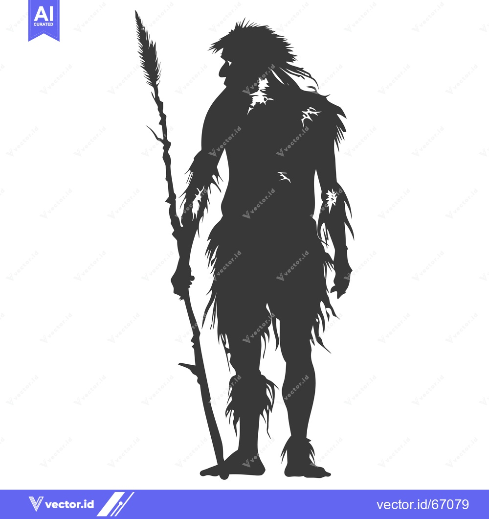 Premium Vector dari Silhouette of a Primitive Human Holding a Spear