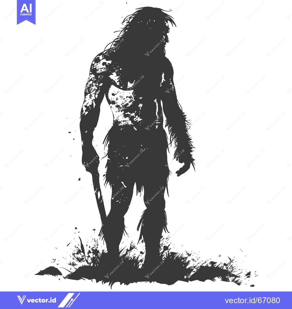Premium Vector of Silhouette of a Prehistoric Man Holding a Club