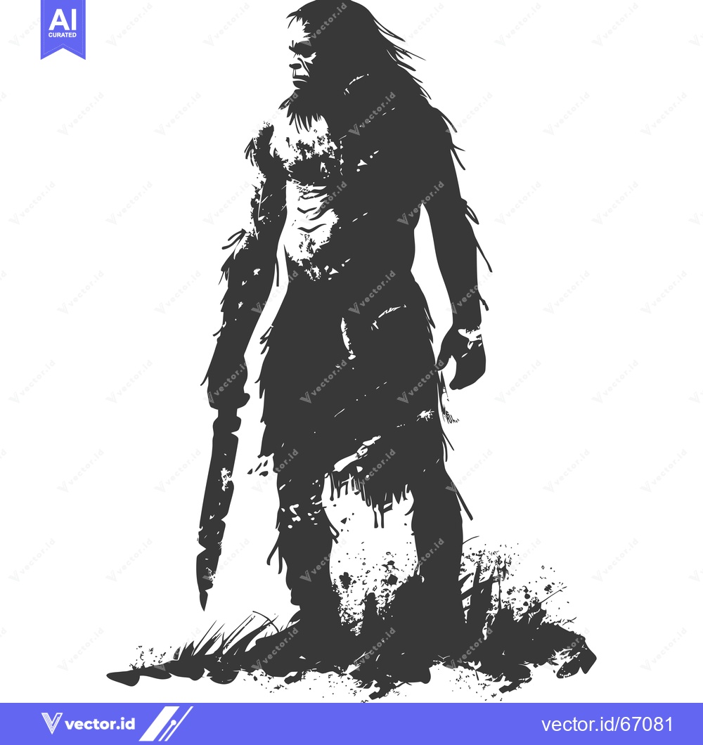 Premium Vector of A Silhouette of a Primitive Human Holding a Weapon