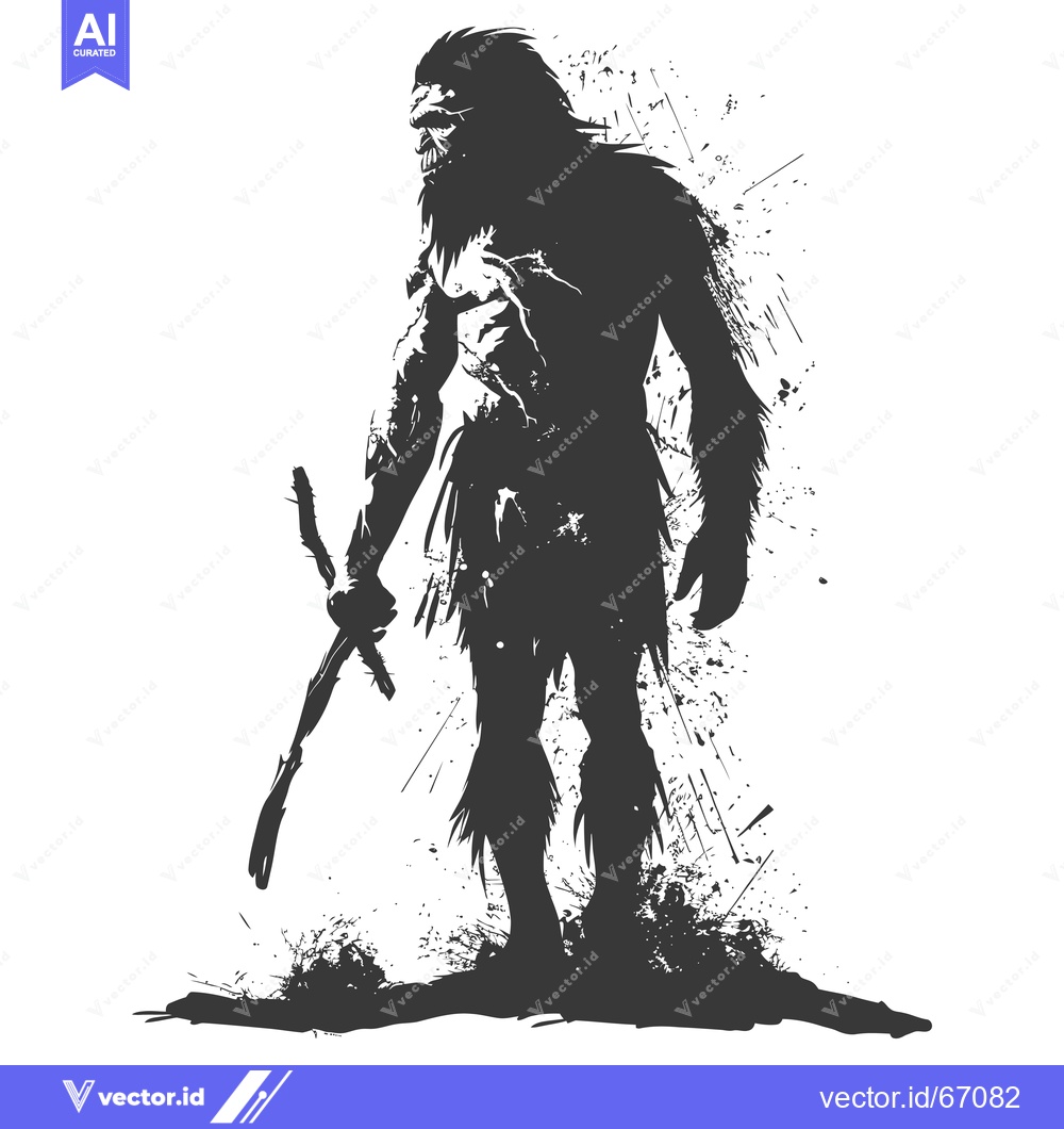 Premium Vector of Silhouette of a Primitive Human Holding a Weapon