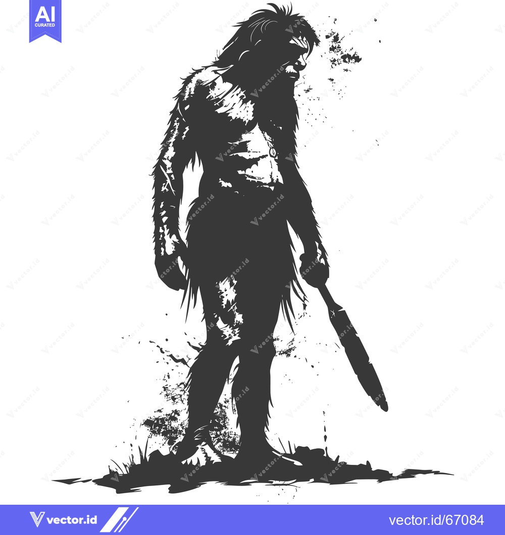 Premium Vector dari A Silhouette of a Primitive Man Holding a Spear