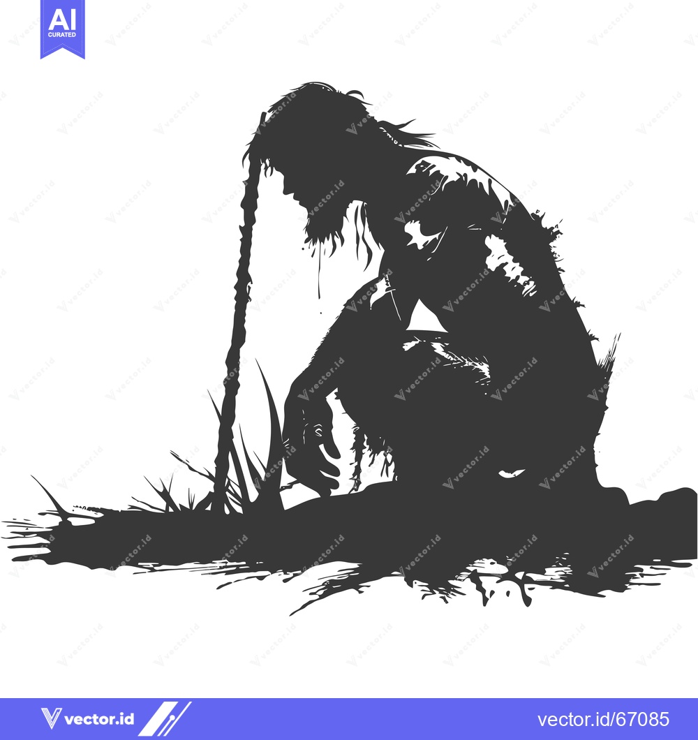 Premium Vector of Silhouette of a Hunched Figure with Long Hair and Dripping Liquid