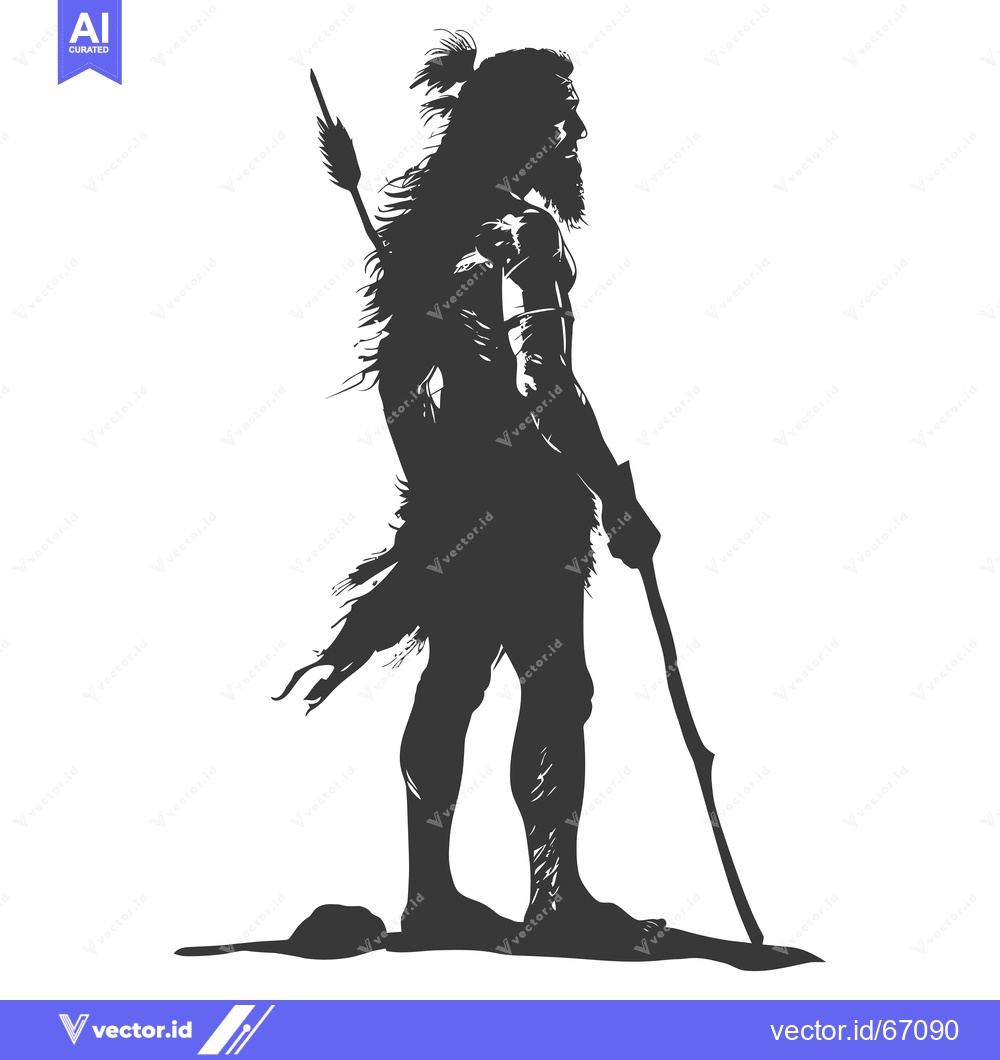 Premium Vector dari Silhouette of a Primitive Man Holding a Spear