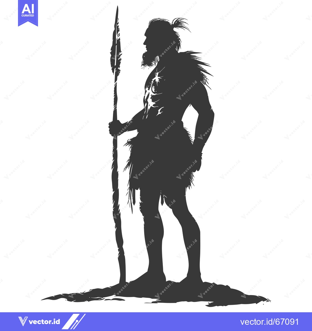 Premium Vector dari Silhouette of a Primitive Man Holding a Spear