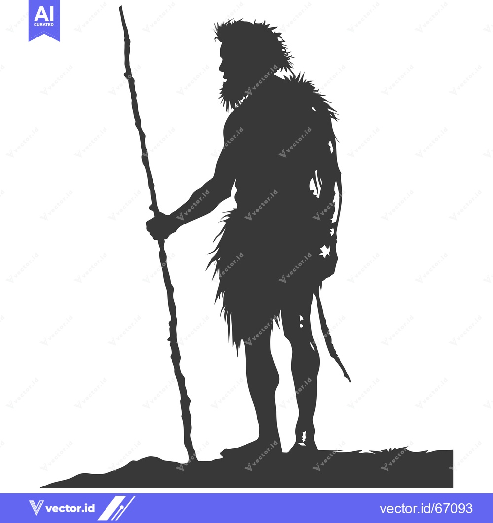 Premium Vector of Silhouette of a Primitive Man Holding a Staff