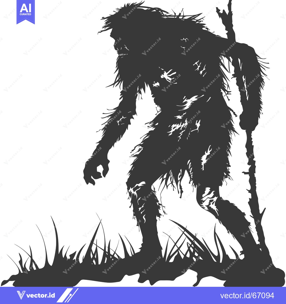 Premium Vector dari Silhouette of a hairy bipedal creature walking through tall grass with
