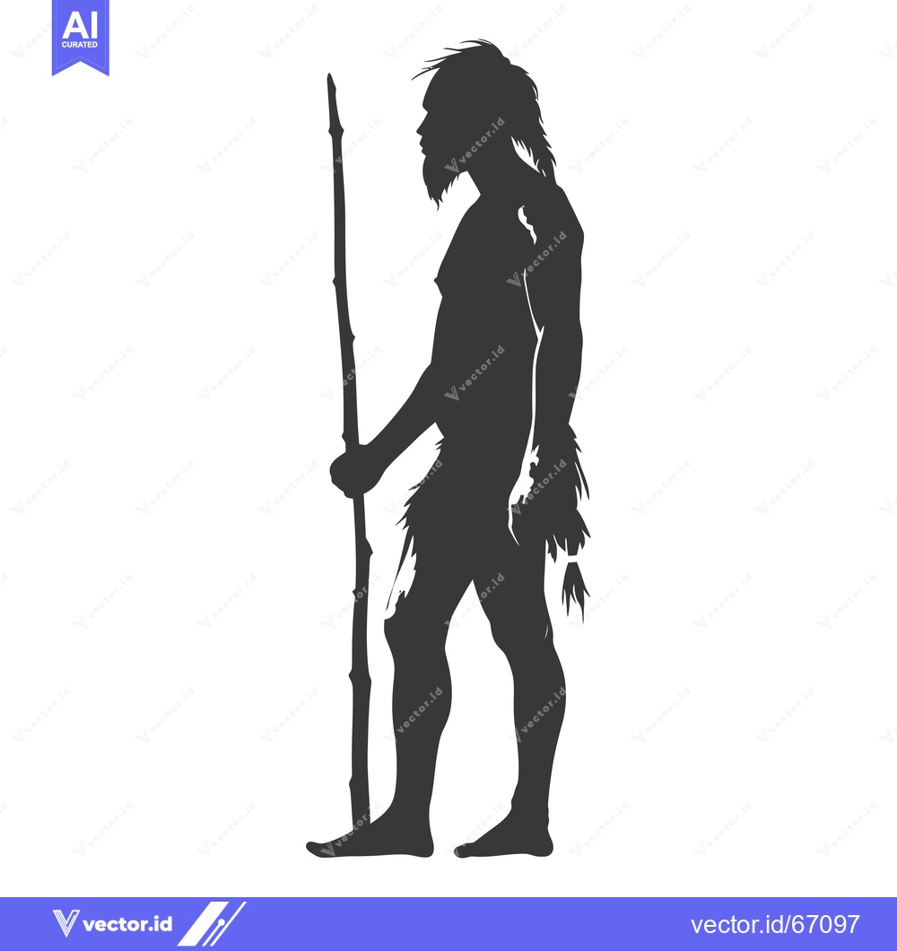 Premium Vector of Silhouette of a Caveman Holding a Stick