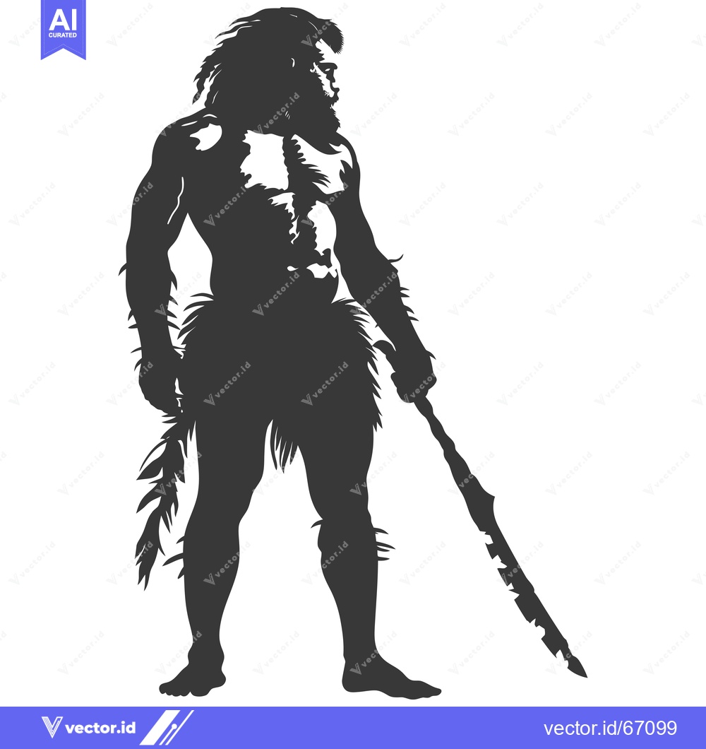 Premium Vector dari Silhouette of a Primitive Man Holding a Spear