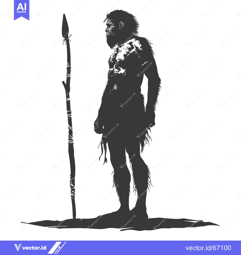 Premium Vector dari Silhouette of a Prehistoric Human Holding a Spear