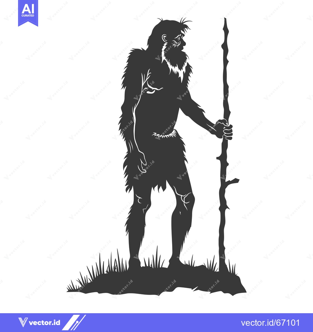 Premium Vector of Silhouette of a Primitive Man Holding a Stick