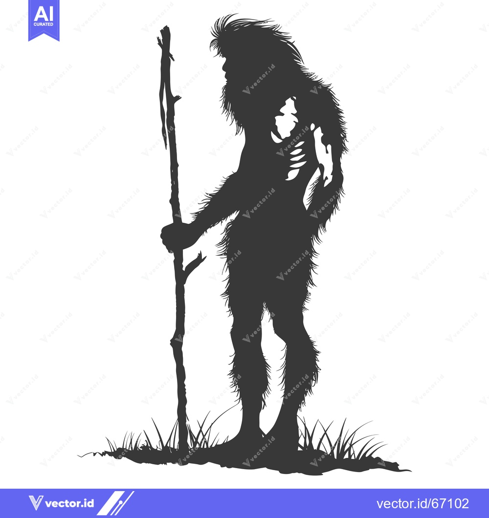 Premium Vector dari Silhouette of a Hairy Humanoid Figure Holding a Stick