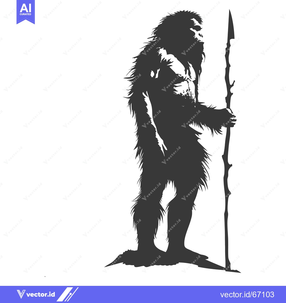 Premium Vector dari Silhouette of a hairy humanoid holding a spear