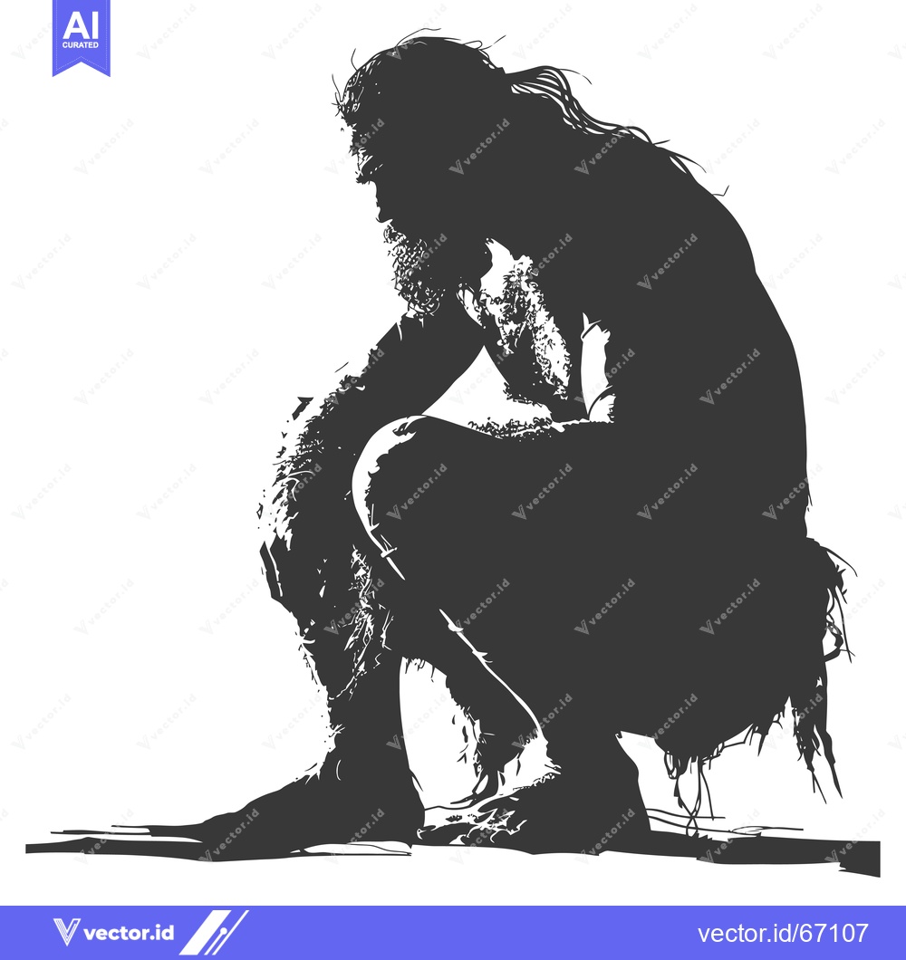 Premium Vector dari Silhouette of a Primitive Man Sitting in a Crouched Position