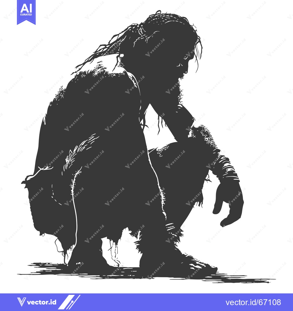 Premium Vector dari A Silhouette of a Bearded Man in a Squatting Position