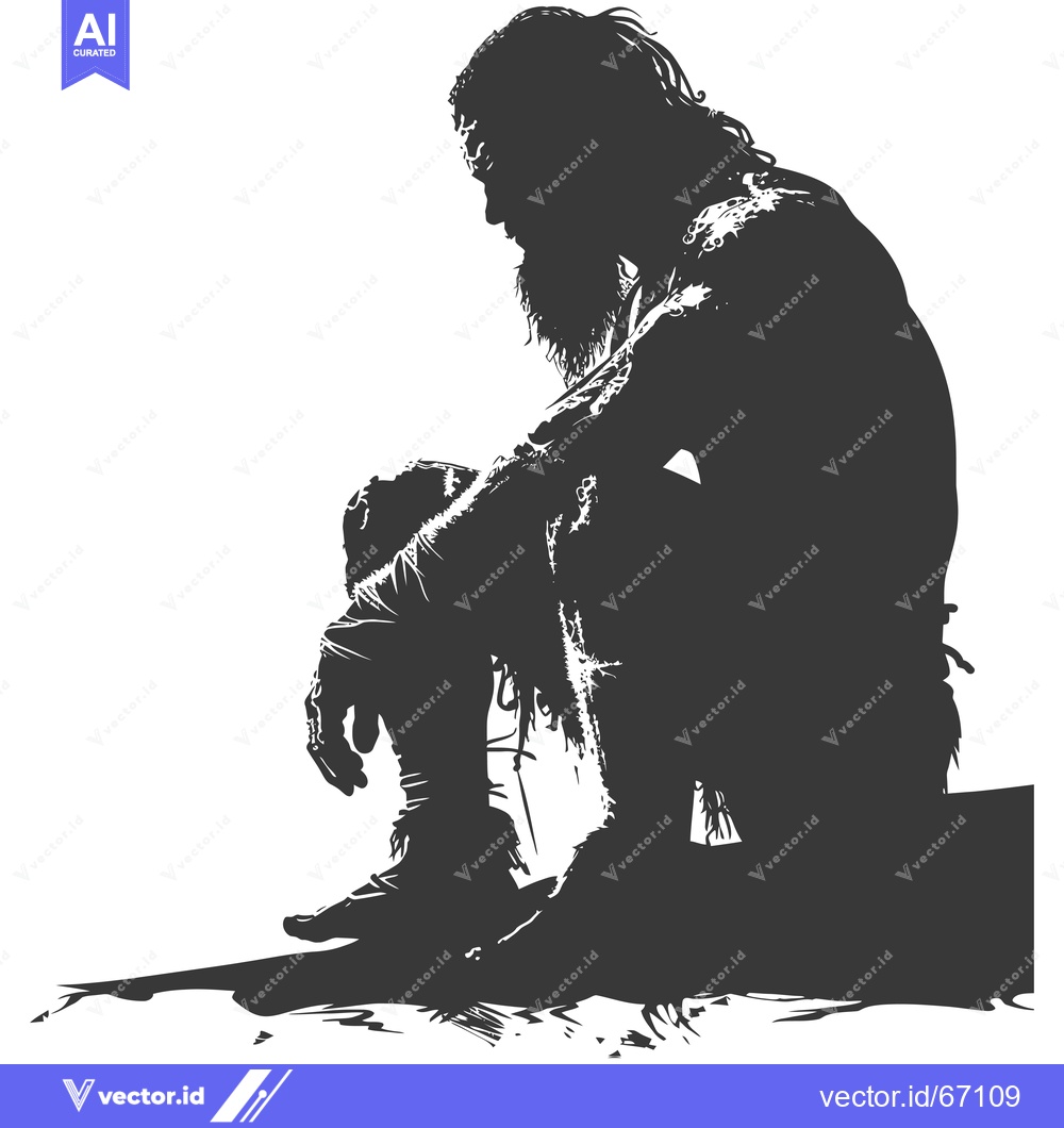 Premium Vector dari Silhouette of a Bearded Man Sitting Down