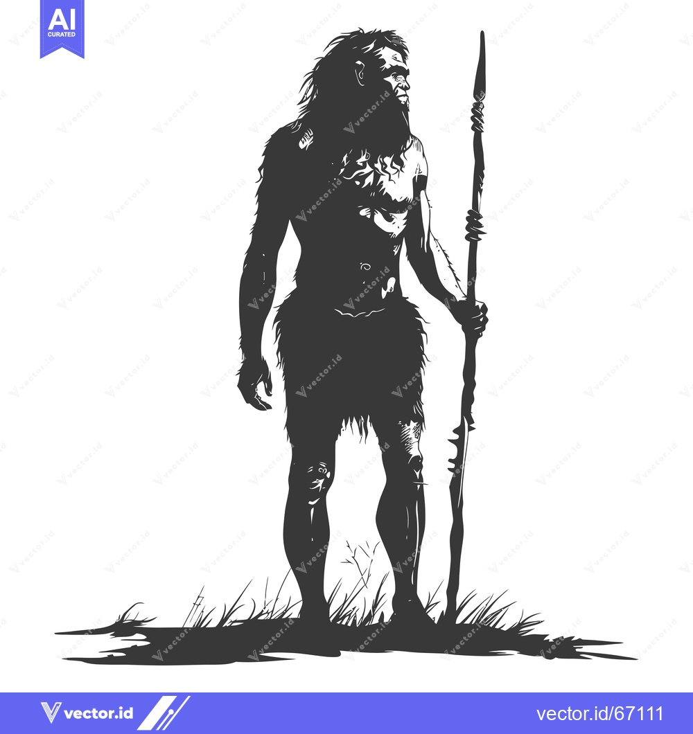Premium Vector dari Silhouette of a Primitive Man with a Spear