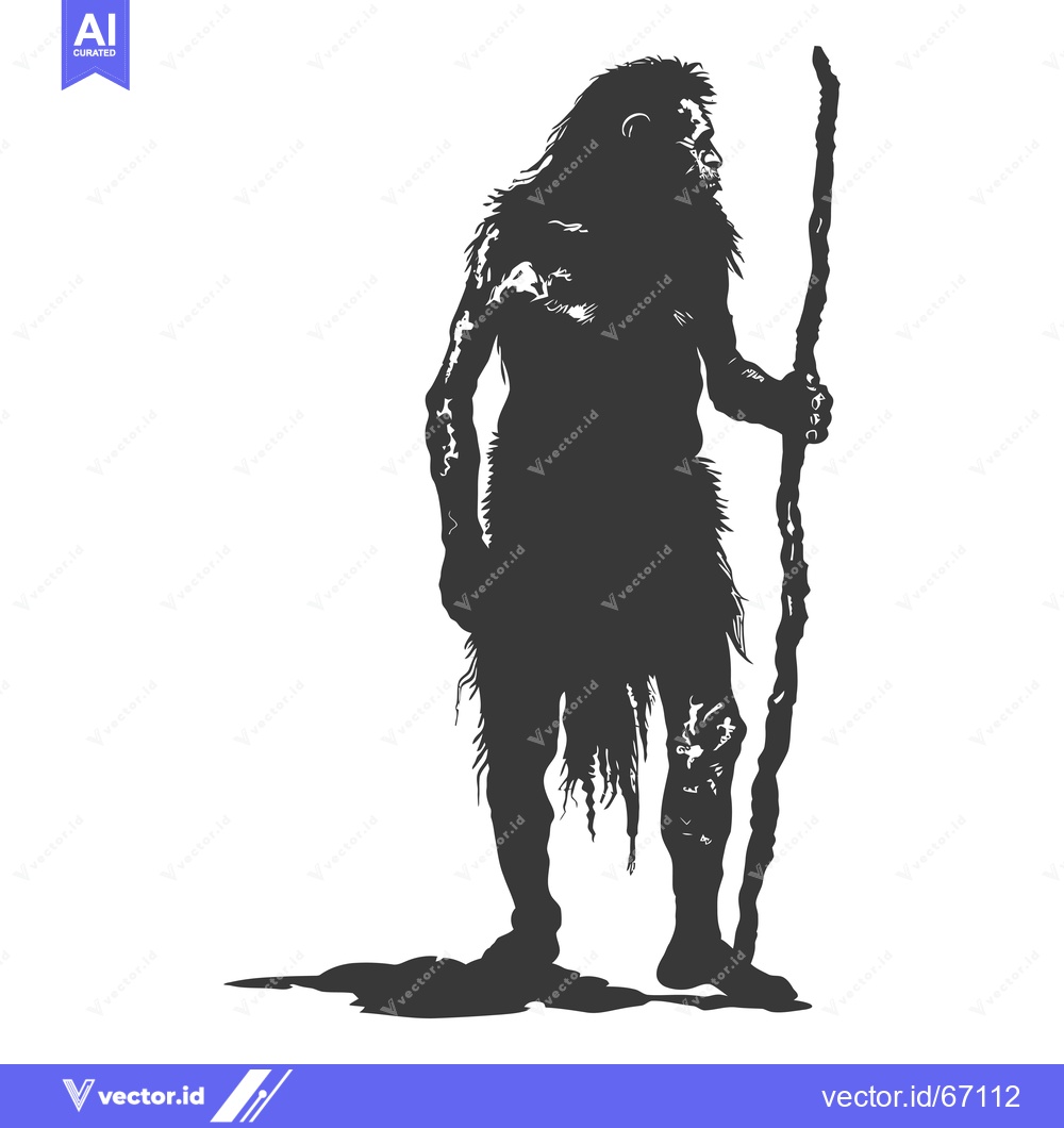 Premium Vector of Silhouette of a Primitive Man Holding a Stick